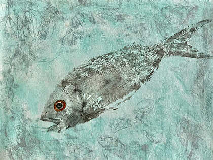 <i>Gyotaku Snapper Monotype</i> by Christine Acebo